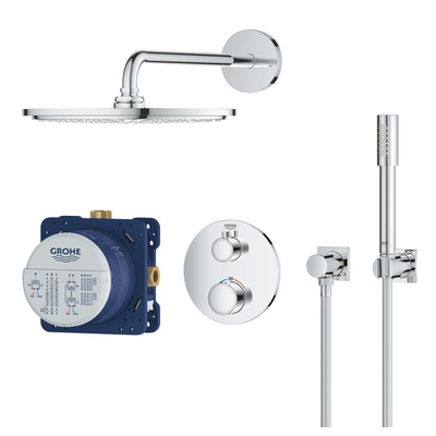 GROHE Grohtherm Perfect Ensemble de douche de tête pluie douche de tête 31cm - 2 fonctions rond set de finition - douchette barre - chrome