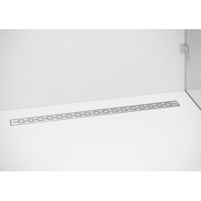 Easy Drain Compact 50 caniveau de douche inox avec plaque simple inox, flasque inox standard, siphon 50mm, 80cm, profondeur d'encastrement 83mm avec sortie latérale.
