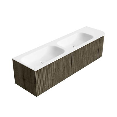 Mondiaz KURVE Ensemble de meuble de salle de bains - 165x46x40cm - 2 tiroirs - 1 porte - vasque solid surface - double / gauche - sans trou de robinet - Shadow