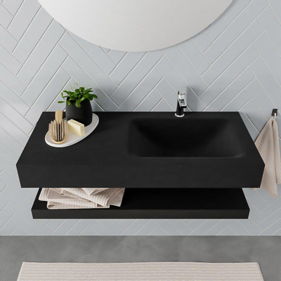 MONDIAZ ALAN 100cm - Ensemble meuble de salle de bains - solid surface - tablette avec lavabo suspendu - vasque à droite - 1 trou de robinet - urban