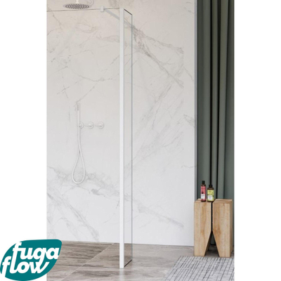 FugaFlow Eccelente Vetro zijwand - 30x200cm - helder glas - 8mm - met hoekprofiel - mat wit -