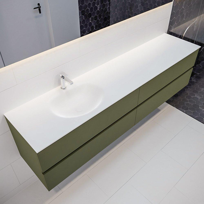 Mondiaz VICA ensemble de meuble de salle de bain - 200cm - meuble sous-vasque armée - 4 tiroirs - lavabo lune gauche - 1 trou de robinet - miroir LED - version XL 60cm de haut