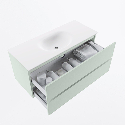 Mondiaz VICA ensemble de meuble de salle de bain - 110cm - meuble sous lavabo greey - 2 tiroirs - lavabo moon milieu - 1 trou de robinet - version haute de 60cm - talc