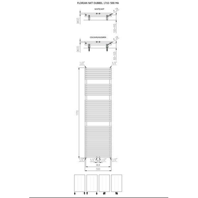 Plieger Florian Nxt M designradiator dubbel horizontaal met middenaansluiting 1710x500mm 1161W zandsteen