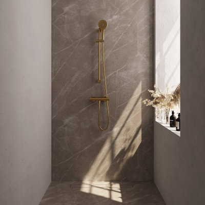 Brauer Gold Edition Mitigeur de douche apparent - barre de douche - 1 fonction - 2 poignées lisses - douchette ronde 3 jets - PVD - or brossé