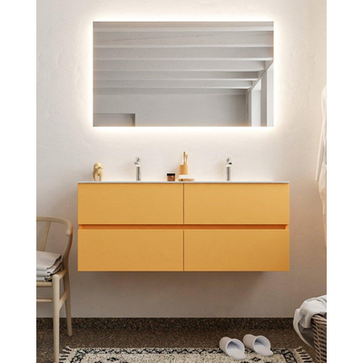 Mondiaz VICA ensemble de meuble de salle de bain - 120cm - meuble sous-vasque ocre 4 tiroirs - lavabo nuage double - 2 trous de robinet XL version 60cm de haut