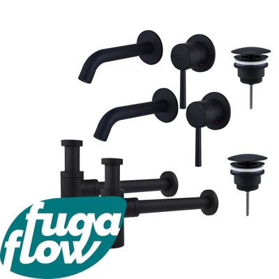 FugaFlow Eccelente Sobrado Badkamer Slim Wastafelkraanset - voor dubbele wastafel - inbouw wastafelkraan - always open plug - design sifon - Mat zwart