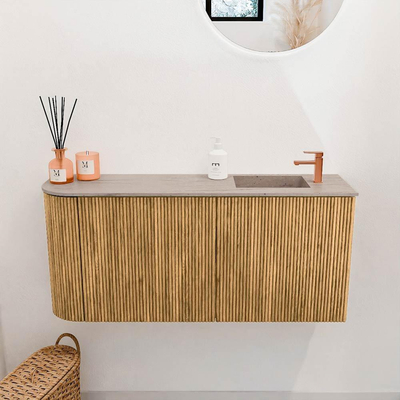 Mondiaz JOYA-DLUX 91.6cm toiletmeubel - ronding links kleur Oak - Wastafel FAYE positie Rechts 1 kraangat kleur Saba.