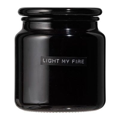 Wellmark Bougie parfumée verre Noir Fresh Linnen texte LIGHT MY FIRE