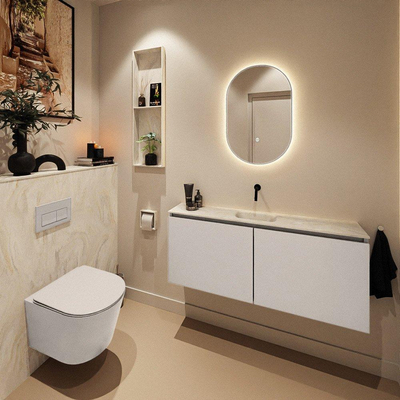 MONDIAZ TURE-DLUX Meuble de toilette 120 cm Linen. Lavabo EDEN Ostra position milieu. Sans trou de robinet.