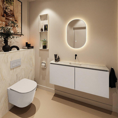 MONDIAZ TURE-DLUX Meuble toilette - 120cm - Linen - EDEN - vasque Ostra - position centrale - sans trou de robinet