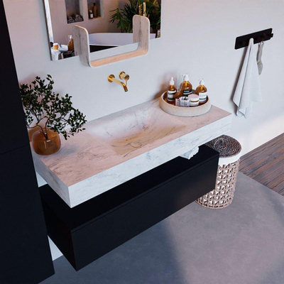 Mondiaz ALAN-DLUX Ensemble de meuble - 110cm - meuble Urban mat - 1 tiroir - Lavabo Cloud Opalo suspendu - vasque Centre - 0 trous de robinet