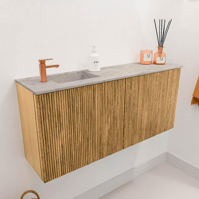 Mondiaz JOYA-DLUX 90cm toiletmeubel - kleur Oak - Wastafel FAYE positie Links 1 kraangat kleur Glace.