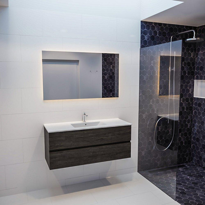 MONDIAZ VICA Ensemble de meuble salle de bain - 120cm - 2 tiroirs - lavabo Denia central - 1 trou de robinet - céramique marron foncé