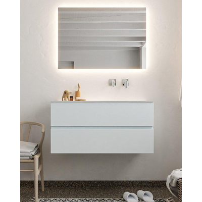 Mondiaz VICA ensemble de meuble de salle de bain - 100cm - meuble sous-vasque argile - 2 tiroirs - lavabo lune droite - sans trou de robinet - miroir LED - version XL 60cm de haut