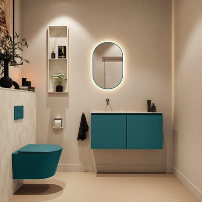 MONDIAZ TURE-DLUX Meuble toilette - 100cm - Smag - EDEN - vasque Ostra - position gauche - sans trou de robinet