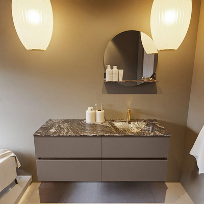 Mondiaz VICA-DLUX ensemble de meuble de salle de bain - 130cm - meuble sous-vasque fumée - 4 tiroirs - lavabo encastré nuage droite - 1 trou de robinet - version haute 60cm - lave