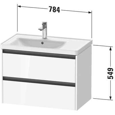 Duravit Ketho 2 meuble sous-lavabo avec 2 tiroirs pour vasque à gauche 78,4x45,5x54,9cm avec poignées anthracite blanc mat