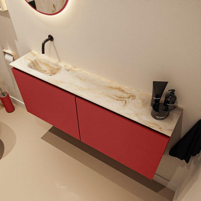 MONDIAZ TURE-DLUX Meuble toilette - 120cm - Fire - EDEN - vasque Frappe - position gauche - sans trou de robinet