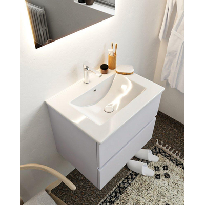 Mondiaz VICA ensemble de meuble de salle de bain - 60cm - meuble sous-vasque cale - 2 tiroirs - lavabo denia milieu - 1 trou de robinet - miroir LED - version XL 60cm haut