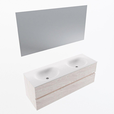 Mondiaz VICA ensemble de meuble de salle de bain - 140cm - meuble sous-vasque en aggloméré - 2 tiroirs - lavabo moon double - sans trous de robinet - couleur talc - miroir LED - version XL 60cm de haut