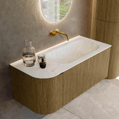 Mondiaz KURVE-DLUX Badkamermeubelset - 105x46x40cm - 1 lade - 1 deur - wastafel solid surface - rechts - zonder kraangat - Dusk