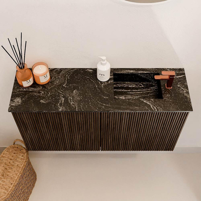 Mondiaz JOYA-DLUX 80cm toiletmeubel - kleur Walnut - Wastafel FAYE positie Rechts 1 kraangat kleur Lava.