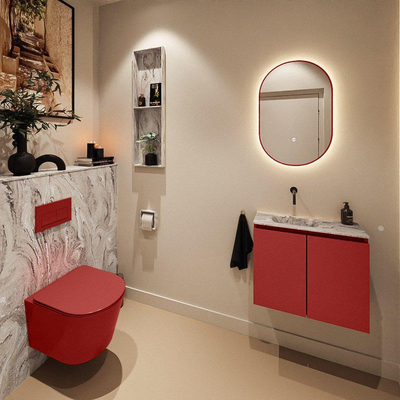 MONDIAZ TURE-DLUX Meuble toilette - 60cm - Fire - EDEN - vasque Glace - position gauche - sans trou de robinet