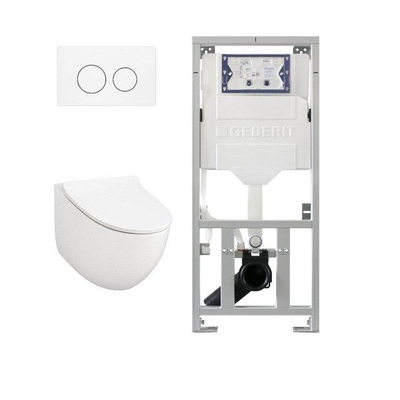 Qeramiq Salina 2.0 Ensemble WC - Geberit UP320 Burda réservoir encastré - abattant WC à fermeture douce - plaque de commande blanche brillante - boutons ronds - blanc brillant