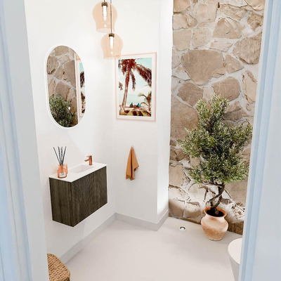 Mondiaz JOYA 50cm toiletmeubel - kleur Shadow - Wastafel FAYE positie Rechts 1 kraangat kleur Talc.