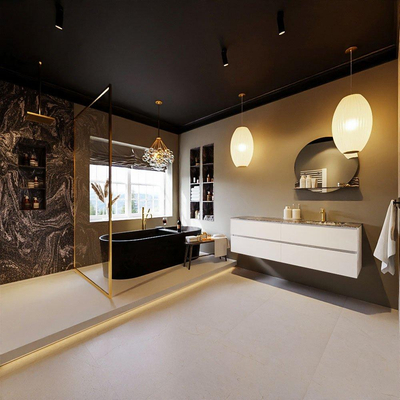 Mondiaz VICA-DLUX Ensemble meuble de salle de bains - 150cm - talc - 4 tiroirs - Lavabo encastré CLOUD - droit - 1 trou de robinet - couleur Lava - Version XL 60cm de haut