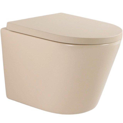 QeramiQ Dely Toiletset - Geberit UP320 inbouwreservoir - met Burda frame - witte bedieningsplaat - softclose toilet zitting - 35mm - mat beige