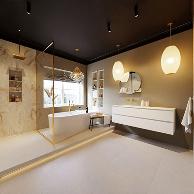 MONDIAZ VICA-DLUX Ensemble meuble de salle de bains - 150cm - meuble bas talc - 2 tiroirs - lavabo encastré cloud à gauche - sans trous de robinet - version haute 60cm - frape