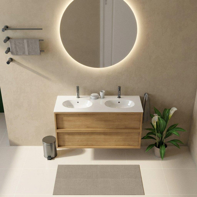 Saniclass Holz Frame Badkamermeubelset - 120x45x74cm - Chaci keramische wastafel wit - 2 wasbakken - 2 kraangaten - 2 lades - mat eiken natural (hout)