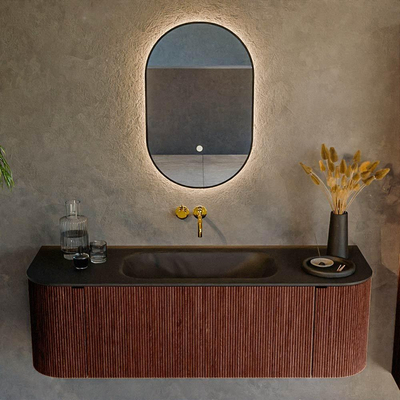 Mondiaz KURVE Badkamermeubelset - 140x46x40cm - 1 lade - 2 deuren - wastafel solid surface - midden - zonder kraangat - Ruby