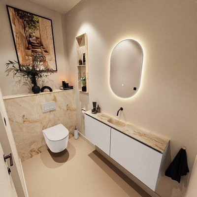 MONDIAZ TURE-DLUX Meuble de toilettes 120 cm Linen. EDEN lavabo Frappe position milieu. Sans trou de robinet.