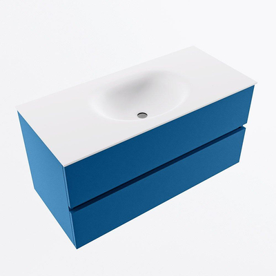 Mondiaz VICA ensemble de meuble de salle de bain - 100cm - meuble sous-vasque jeans - 2 tiroirs - lavabo moon milieu - sans trous de robinet - version haute de 60cm - talc