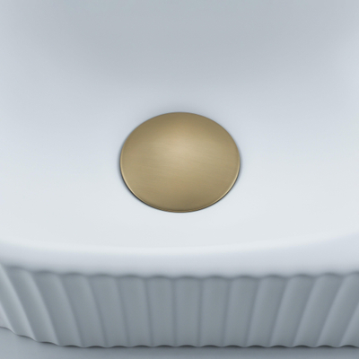 Fugaflow Efficiente Pietra Set de Fontaine - 40x21,5x12 cm - droite - rainurée - demi-ronde - 1 trou pour robinet - céramique - robinet de fontaine en laiton brossé - bouchon de vidange - siphon abaissé - blanc mat