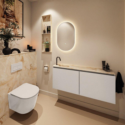MONDIAZ TURE-DLUX Meuble toilette - 120cm - Linen - EDEN - vasque Frappe - position gauche - 1 trou de robinet