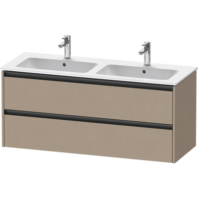 Duravit Ketho.2 Wastafelonderbouwkast - met 2 laden - voor dubbele wastafel - 128x48x55cm - met grepen antraciet - linnen mat