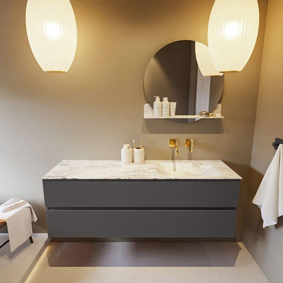 Mondiaz VICA-DLUX ensemble de meuble de salle de bain - 150cm - meuble sous-vasque gris foncé - 2 tiroirs - lavabo encastré cloud droite - sans trous de robinet - miroir modèle spot - version XL 60cm de haut - glace