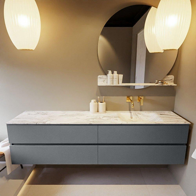 MONDIAZ VICA-DLUX Badkamermeubelset - 200cm - onderkast plata - 4 lades - inbouw wastafel cloud rechts - zonder kraangaten - 60cm hoge versie - glace
