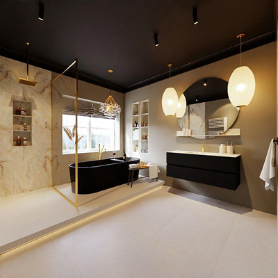 MONDIAZ VICA-DLUX Ensemble meuble de salle de bains - 120cm - meuble bas Urban - 2 tiroirs - lavabo encastré Cloud au milieu - 1 trou de robinet - version haute 60cm - Frappe