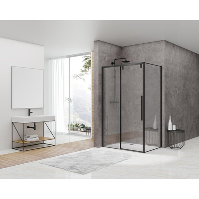 Van Rijn Products ST06 Softclose schuifdeur - 178.5x200cm - helder glas - dikte 8mm - tbv hoekcabine - incl. greep - zwart
