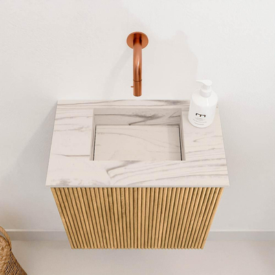 Mondiaz JOYA-DLUX 40cm toiletmeubel - kleur Oak - Wastafel FAYE positie Midden Zonder kraangat kleur Nata.
