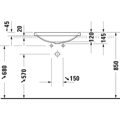 Duravit D-Neo inbouwwastafel 60x44x14.5cm 1 kraangat rechthoek Keramiek Wit