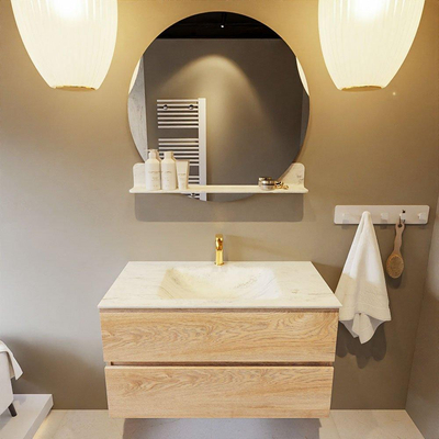MONDIAZ VICA-DLUX Badkamermeubelset - 90cm - onderkast washed oak - 2 lades - inbouw wastafel cloud midden - 1 kraangat - 60cm hoge versie - opalo