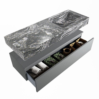 Mondiaz ALAN-DLUX Ensemble de meuble - 130cm - meuble Plata mat - 1 tiroir - Lavabo Cloud Lava suspendu - vasque Droite - 1 trou de robinet