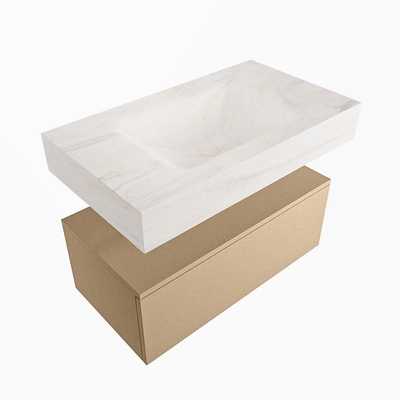 Mondiaz ALAN-DLUX Ensemble de meuble - 80cm - meuble Oro mat - 1 tiroir - Lavabo Cloud Ostra suspendu - vasque Centre - 0 trous de robinet