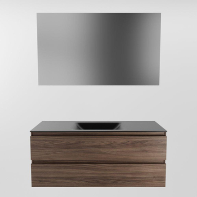 Mondiaz AIVY Ensemble de meuble - 120x45x50cm - 0 trous de robinet - 1 vasque Urban Solid surface - Centre - 2 tiroirs - avec miroir - Melamine Mocha